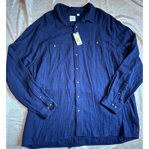 Rowm Mens Shirt 4XT Button Down Long Sleeve SOFT Knit Viscose Cotton NAVY Flanne